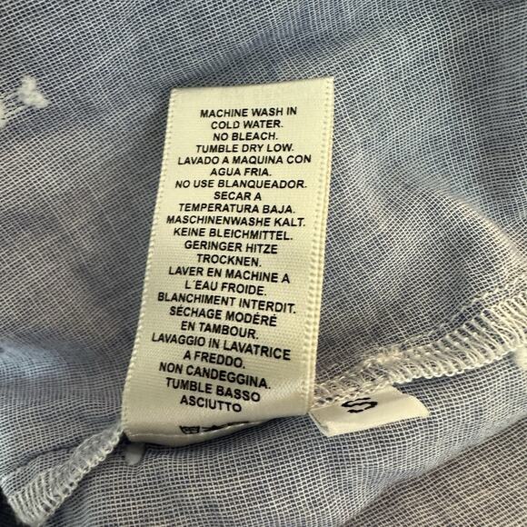 Cloth &‎ Stone 100% Cotton Shirt Blue White Short Sleeve Button Up Womens Small - Picture 7 of 8